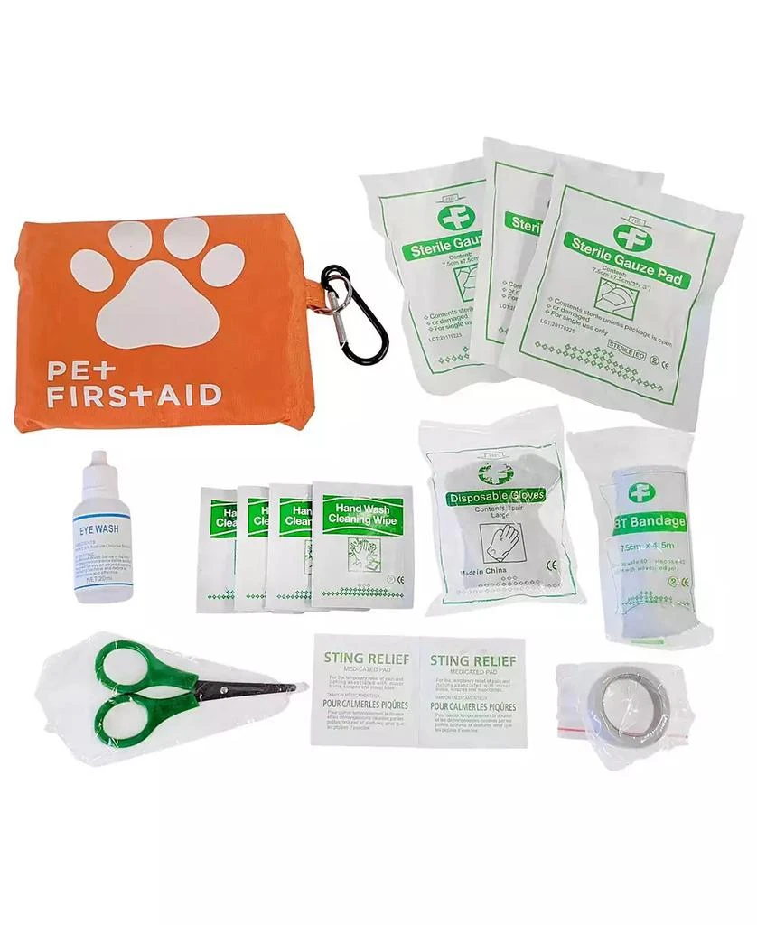 商品JoJo Modern Pets|19 Piece Pet Travel First Aid Kit with Carabiner,价格¥97,第2张图片详细描述