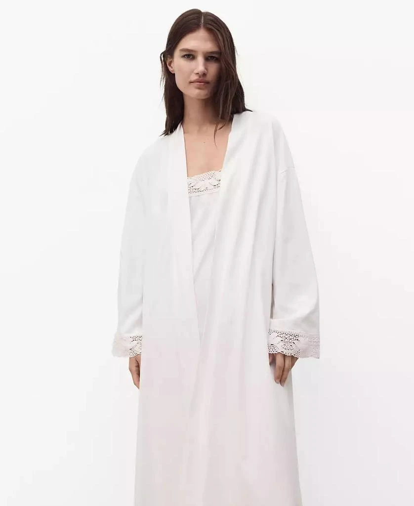 商品Mango|Women's Lace Detail Cotton Robe,价格¥464,第5张图片详细描述
