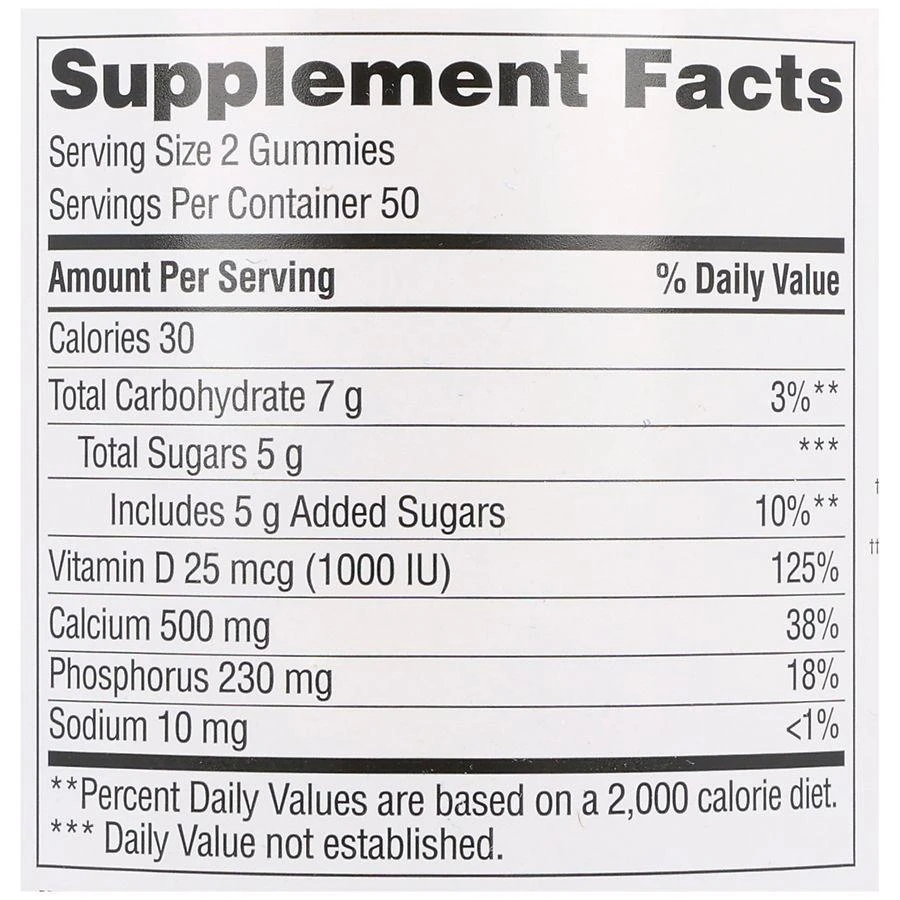Calcium 500 mg + Vitamin D 25 mcg (1000 IU) Gummies Natural Cherry, Orange & Strawberry 商品