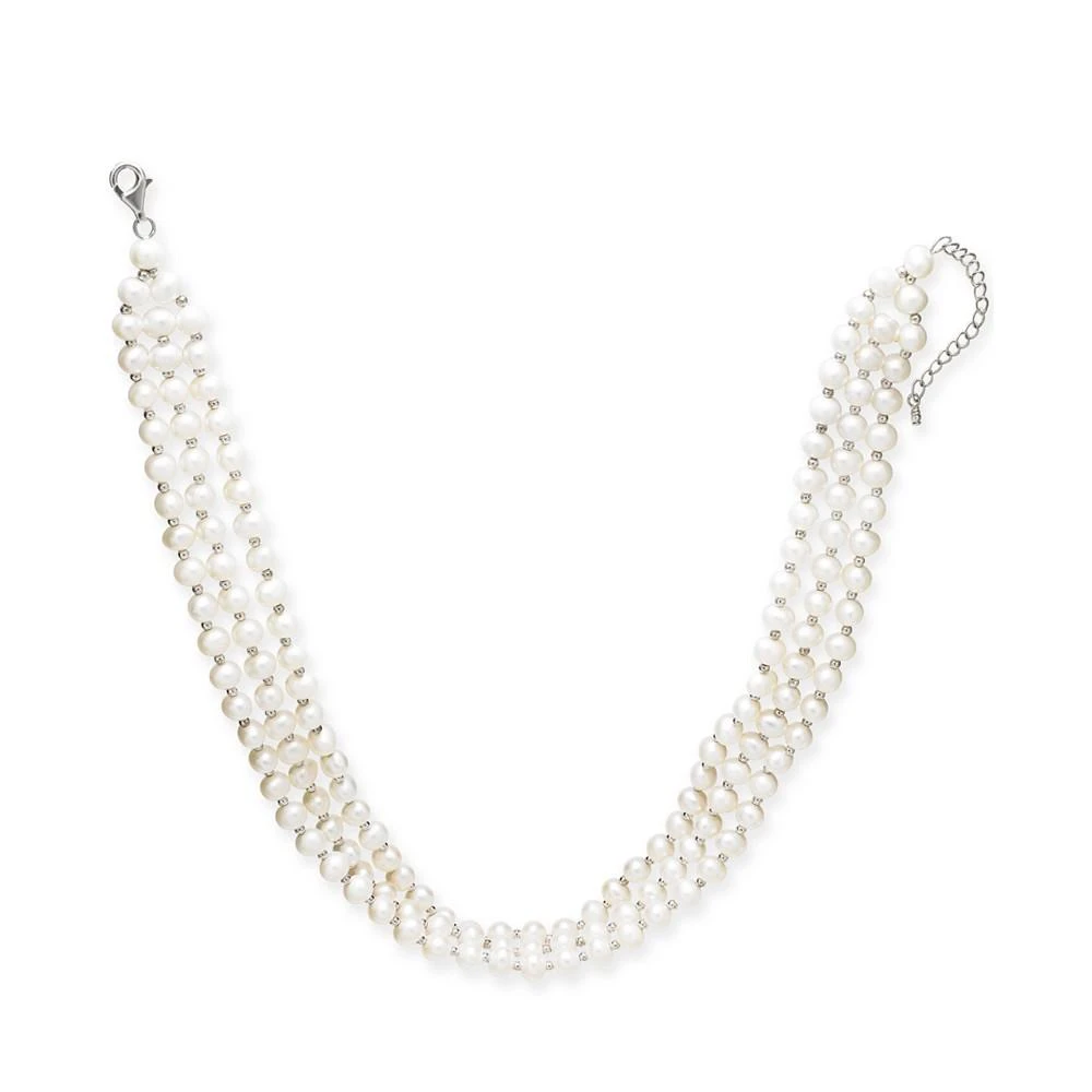 商品Macy's|Cultured Freshwater Pearl (5mm) Three Strand 14" Choker Necklace in Sterling Silver,价格¥2700,第1张图片