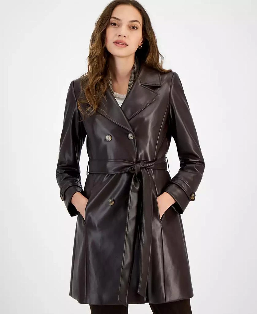 商品Tahari|Women's Faux-Leather Trench Coat,价格¥849,第3张图片详细描述