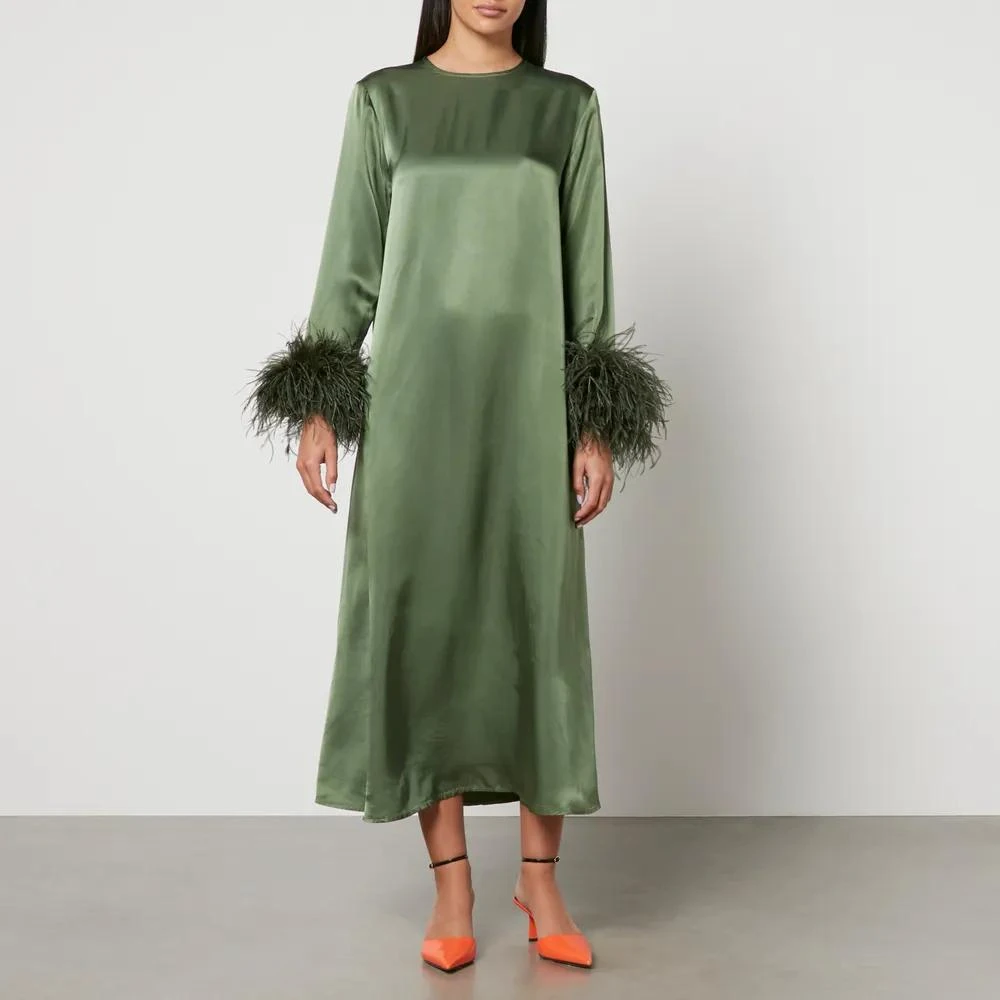 商品Sleeper|Sleeper Suzi Feather-Trimmed Satin Midi Dress,价格¥3833,第1张图片