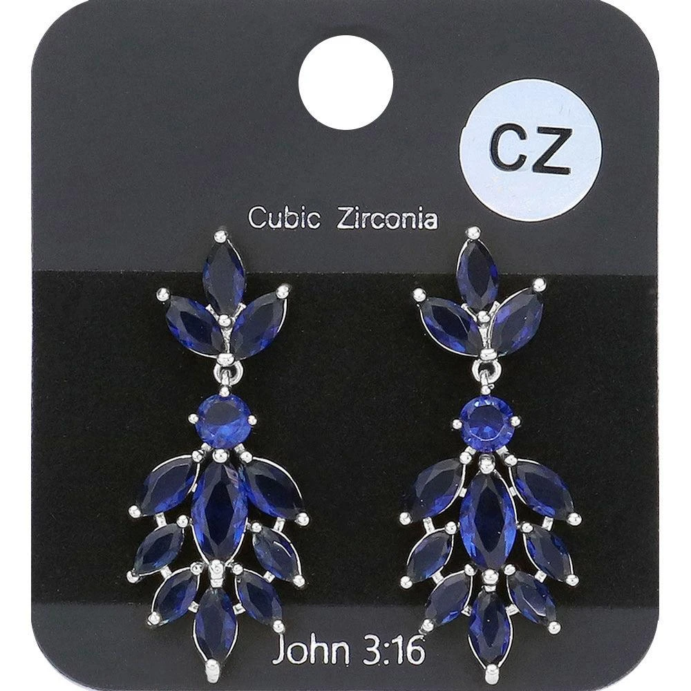 商品FASHNZFAB|Marquise CZ Cubic Zirconia Evening Earrings - Rhodium, Sapphire,价格¥219,第1张图片详细描述
