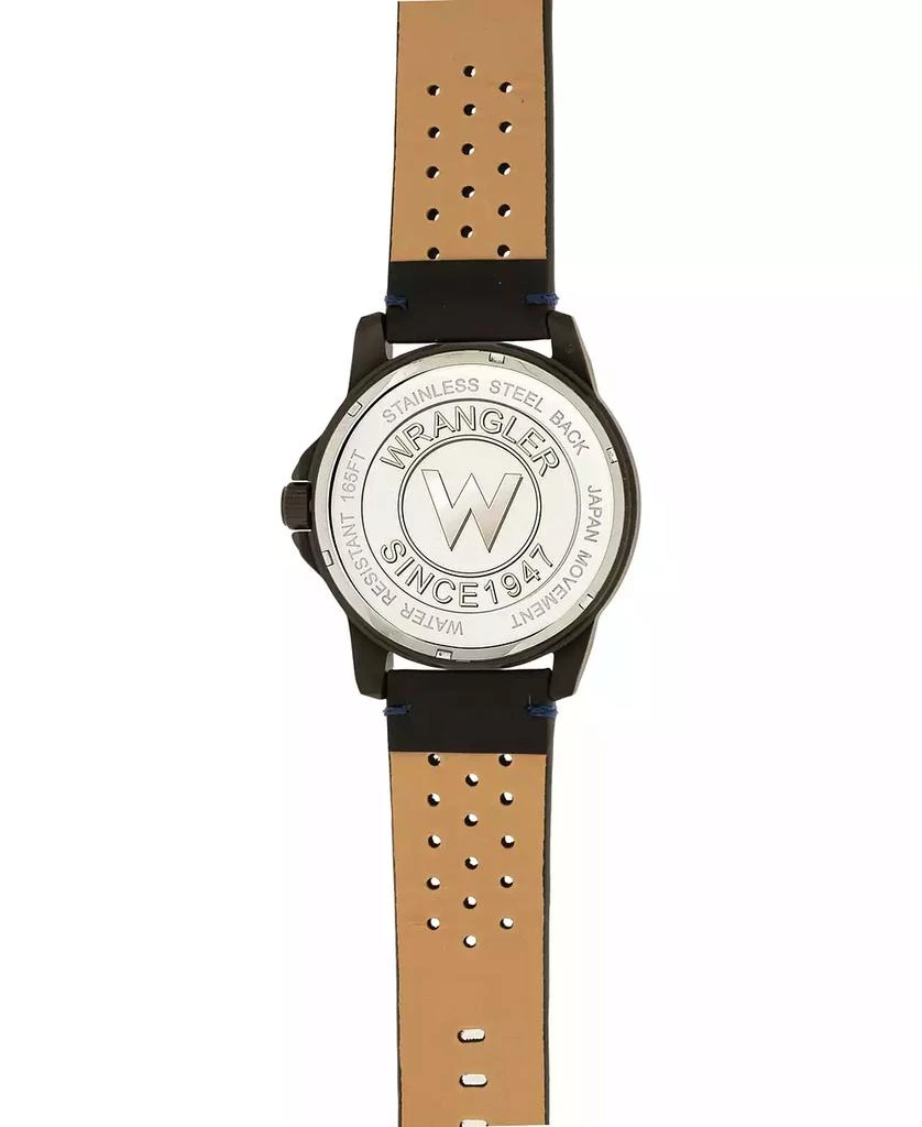 商品Wrangler|Men's Watch 48MM IP Black Case with Black Dial, Blue Index Markers, Sand Satin Dial, Analog, Date Function, Blue Second Hand, Black Strap with Blue Accent Stitch,价格¥463,第4张图片详细描述