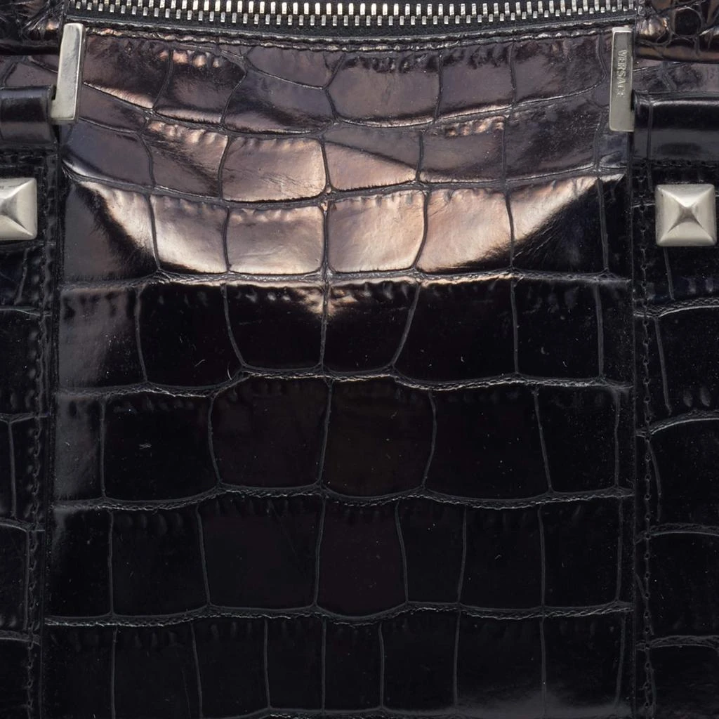 商品[二手商品] Versace|Versace Metallic Black Croc Embossed Leather Studded Satchel,价格¥1307,第5张图片详细描述