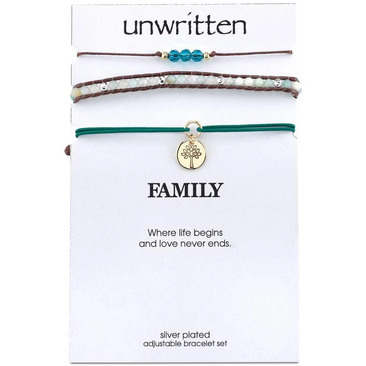 商品Unwritten|3-Pc. Set Two-Tone "Family" Cord & Bead Adjustable Bracelets,价格¥105,第1张图片