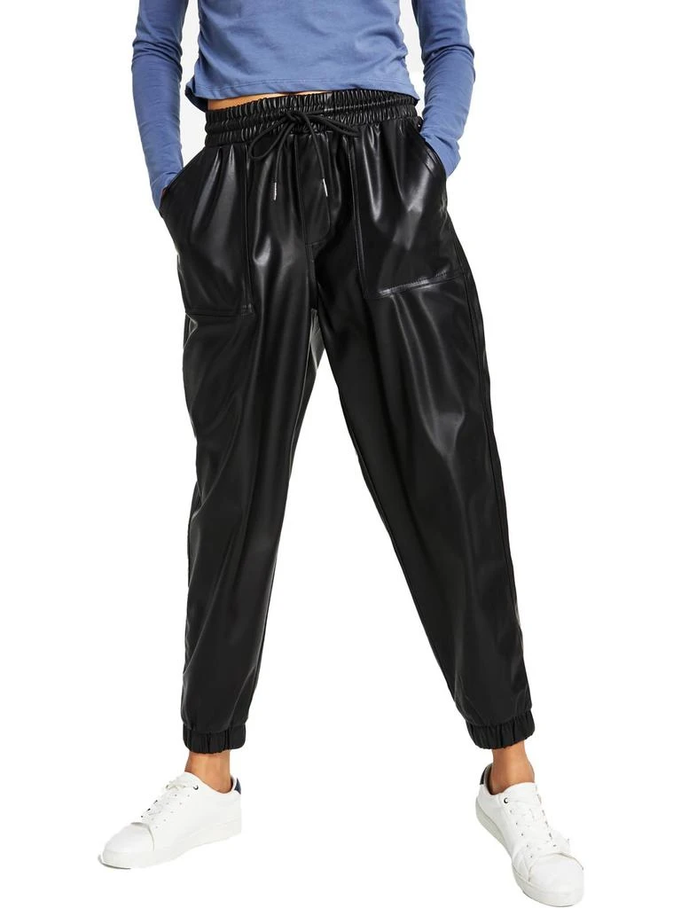 商品Tommy Jeans|Womens Faux Leather High Rise Jogger Pants,价格¥265,第1张图片