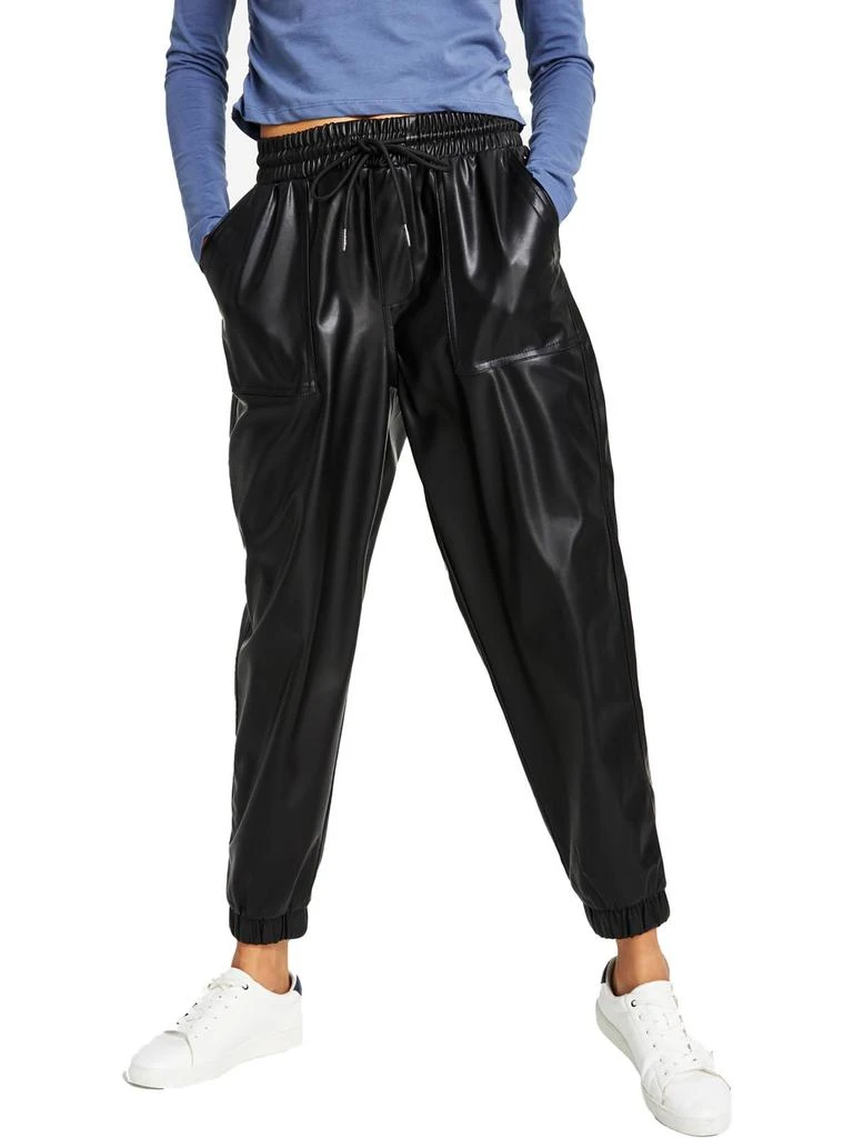 商品Tommy Jeans|Womens Faux Leather High Rise Jogger Pants,价格¥302,第1张图片