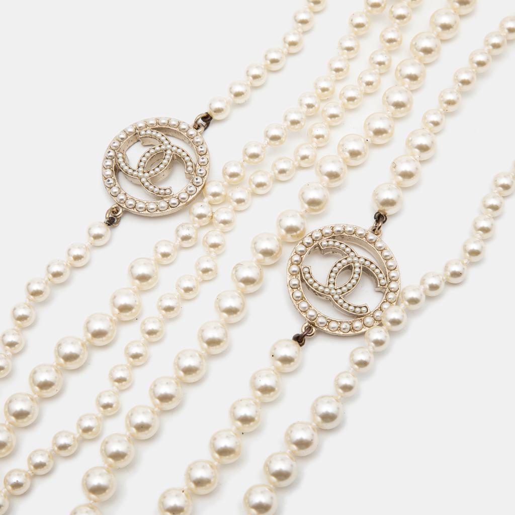商品[二手商品] Chanel|Chanel CC Faux Pearl Gold Tone Necklace,价格¥11720,第5张图片详细描述