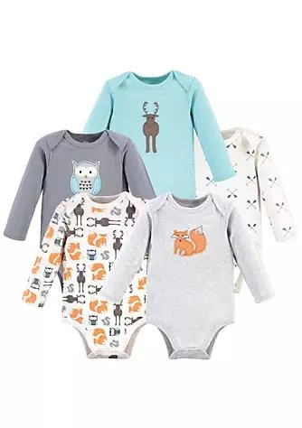 商品Hudson|Baby Hudson Baby Cotton Long Sleeve Bodysuits 5Pk Gray Forest,价格¥164,第1张图片