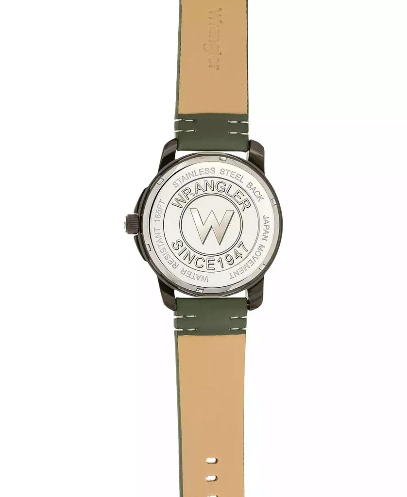 商品Wrangler|Men's Watch, 48MM IP Black Case with White Printed Arabic Numerals on Outer Black Bezel, Black Dial with Dual Crescent Windows, Date Function, Green Strap with White Accent Stitch Analog,价格¥463,第4张图片详细描述