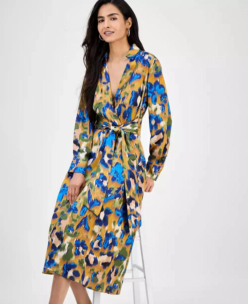 商品Tahari|Women's Printed V-Neck Tie-Waist Midi Dress,价格¥582,第2张图片详细描述