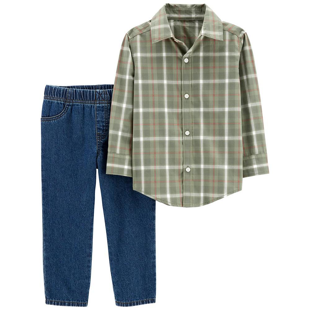 Toddler Boys Plaid Long Sleeves Shirt and Pant, 2-Piece Set商品第1张图片规格展示