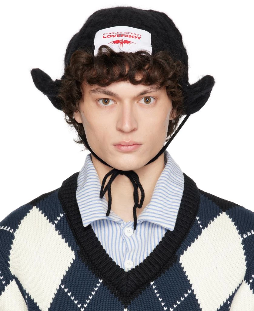 商品Charles Jeffrey Loverboy|Black Chunky Aviator Beanie,价格¥524,第1张图片