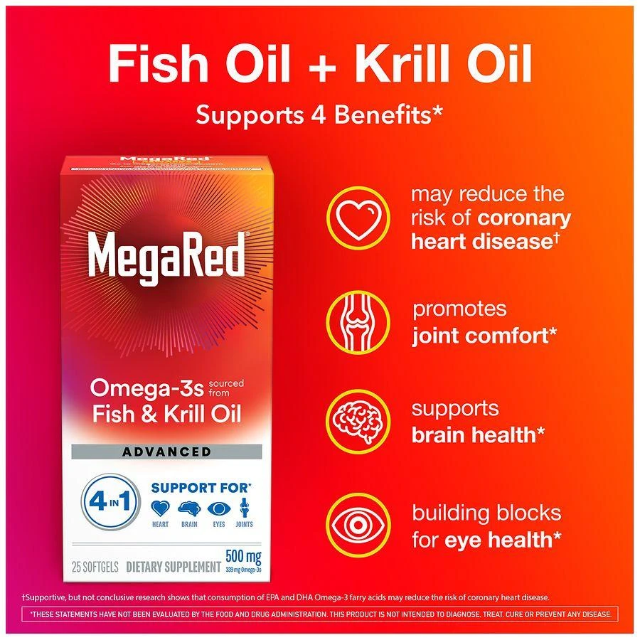 商品MegaRed|Advanced 4 in 1 500 mg Concentrated Omega-3 Fish & Krill Oil Supplement,价格¥189,第5张图片详细描述