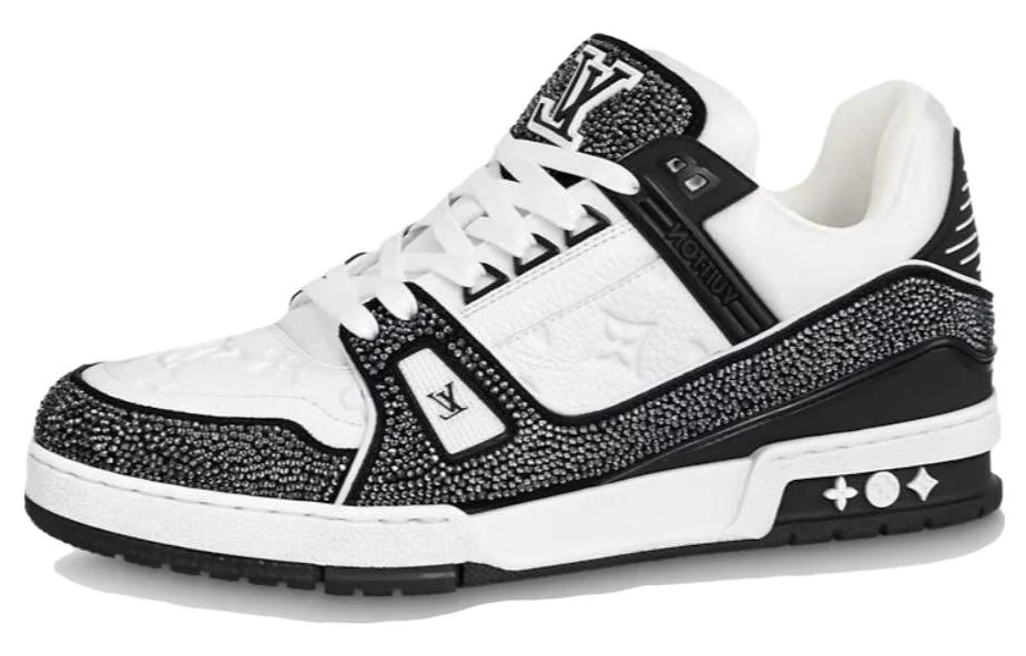 商品[国内直发] Louis Vuitton|Trainer 皮革 水晶 平底低帮系带 时尚板鞋 男女同款 黑白色,价格¥43341,第1张图片