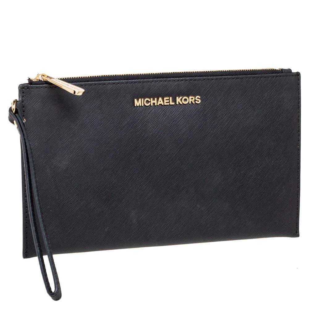 MICHAEL Michael Kors Black Leather Jet Set Wristlet Pochette商品第3张图片规格展示