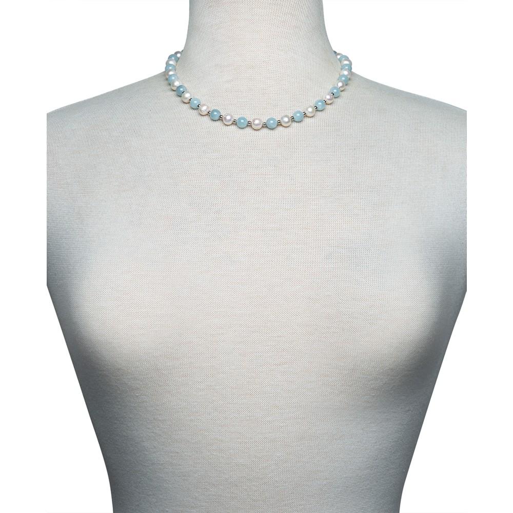 Milky Aquamarine (7mm) and Cultured Freshwater Pearl (7-1/2mm) Strand Collar Necklace商品第2张图片规格展示