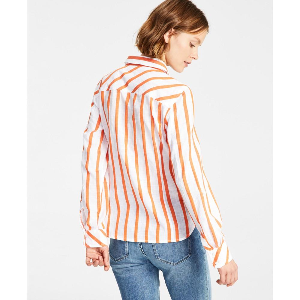 Women's Cotton Striped Roll-Tab Shirt商品第2张图片规格展示
