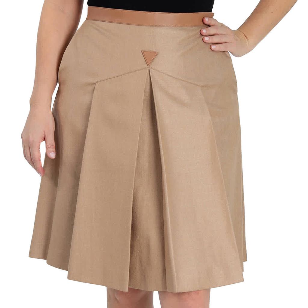 Ladies Box-pleated Wool Silk Skirt With Lambskin Trim商品第1张图片规格展示