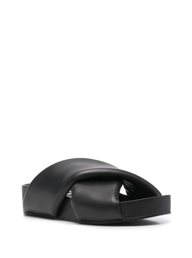 Jil Sander Womans Black Leather Crossed Straps Mules商品第2张图片规格展示