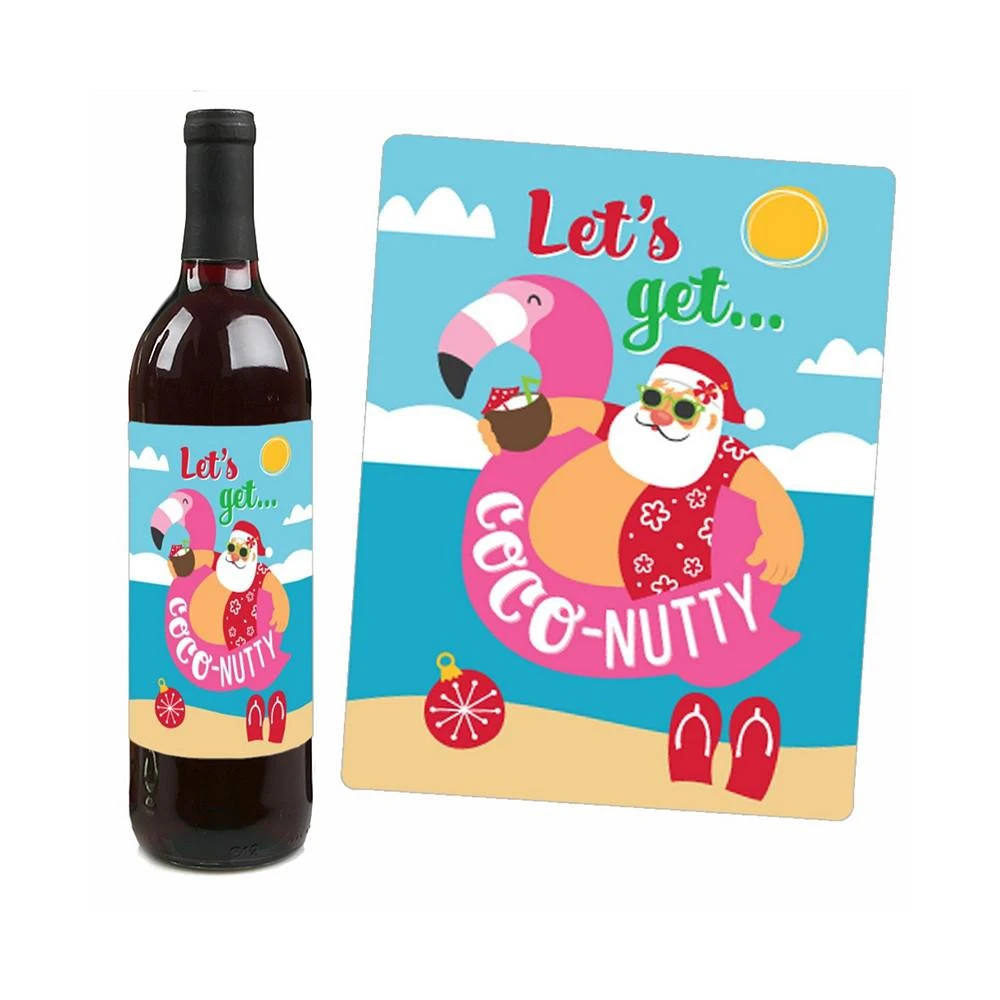商品Big Dot of Happiness|Tropical Christmas Beach Santa Holiday Party Wine Bottle Label Stickers 4 Ct,价格¥82,第3张图片详细描述