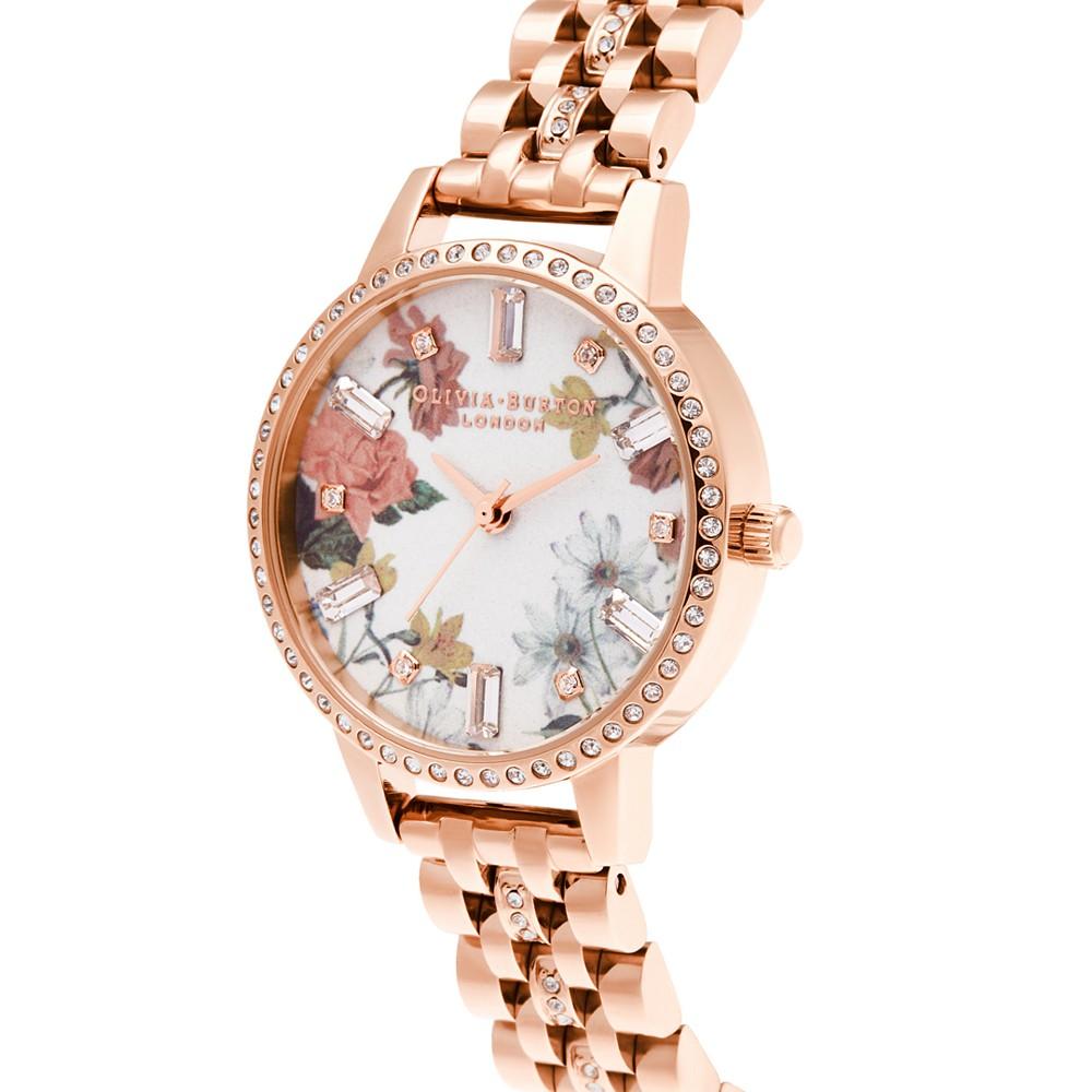 Women's Sparkle Floral Rose Gold-Tone Bracelet Watch 30mm商品第2张图片规格展示