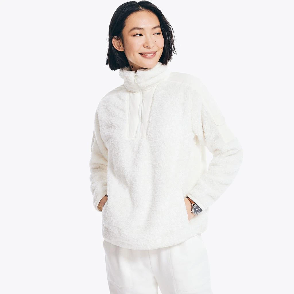 商品Nautica|Womens Mixed Media Quarter-Zip Sherpa Fleece,价格¥222,第2张图片详细描述