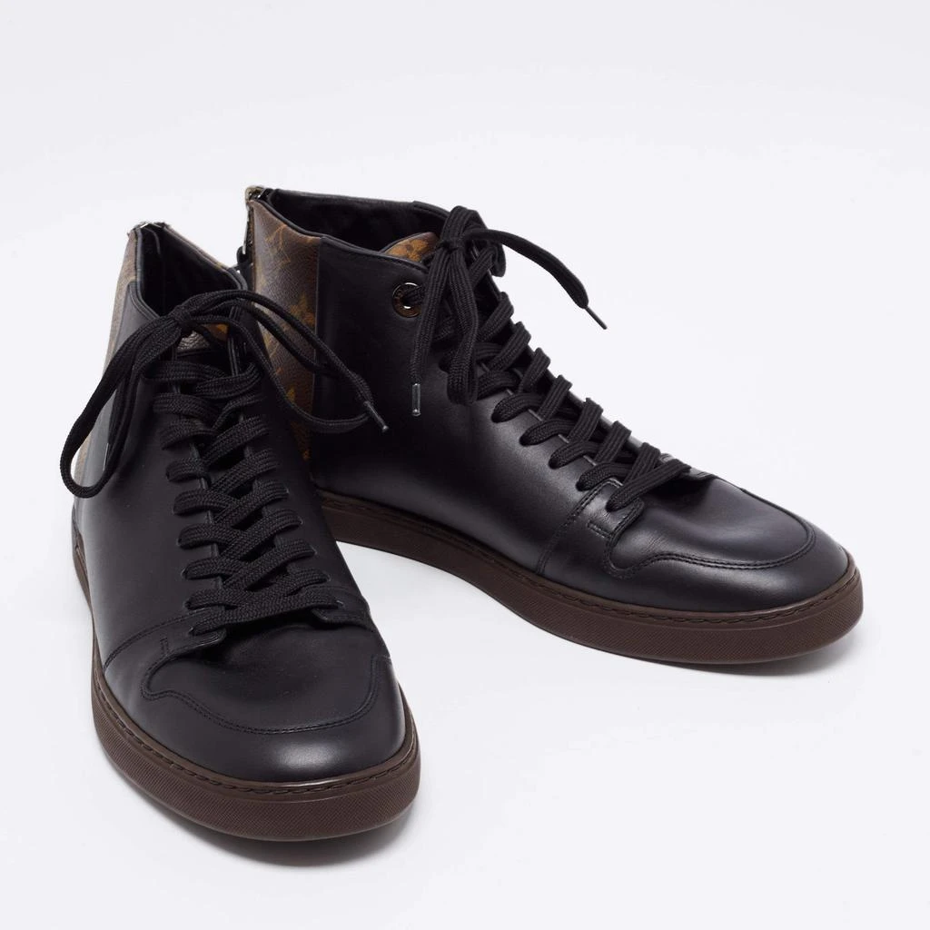 商品[二手商品] Louis Vuitton|Louis Vuitton Black/Brown Leather and Monogram Canvas Line Up High-Top Sneakers Size 39.5,价格¥2954,第4张图片详细描述