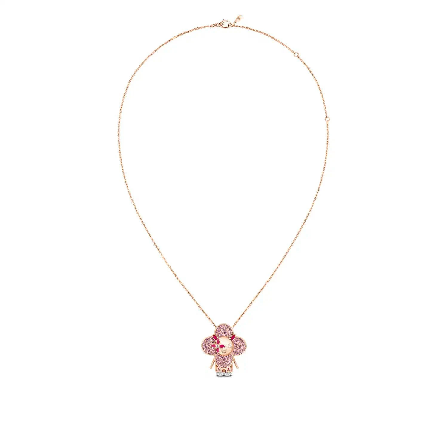 商品Louis Vuitton|【预售】 LV路易威登 24秋冬 女士 吊坠 VIVIENNE PIG 18K 金漆光钻石彩色宝石项链 Q93983,价格¥411502,第1张图片