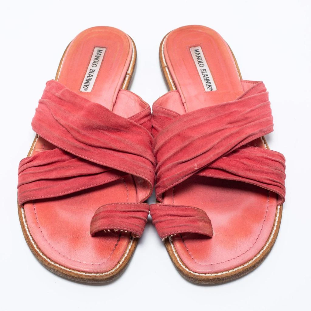 商品[二手商品] Manolo Blahnik|Manolo Blahnik Pink Suede Crisscross Flat Sandals Size 39.5 ,价格¥845,第3张图片详细描述