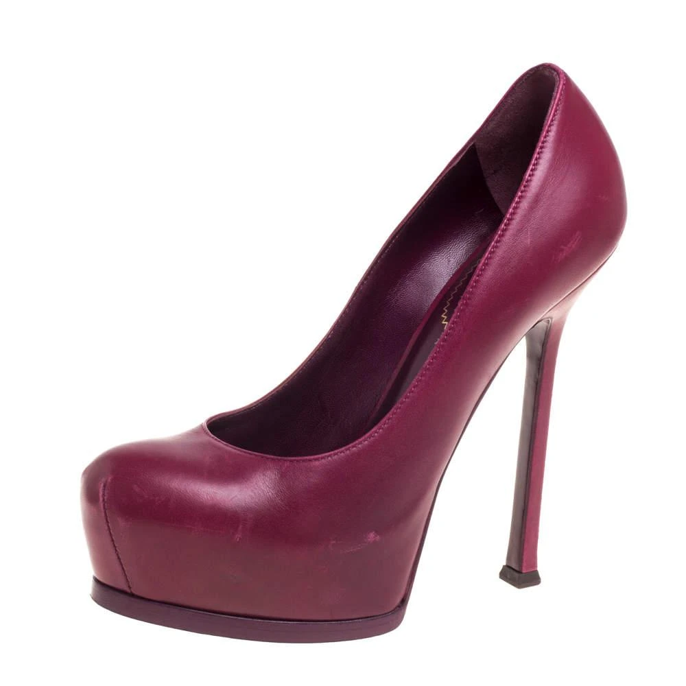 商品[二手商品] Yves Saint Laurent|Saint Laurent Burgundy Leather Tribtoo Platform Pumps Size 37,价格¥1176,第1张图片