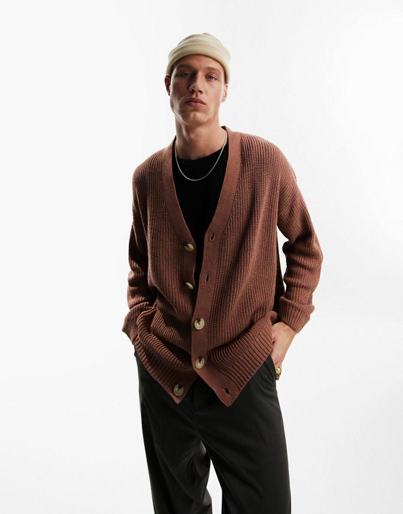 ASOS DESIGN knitted oversized fisherman rib cardigan in taupe商品第1张图片规格展示