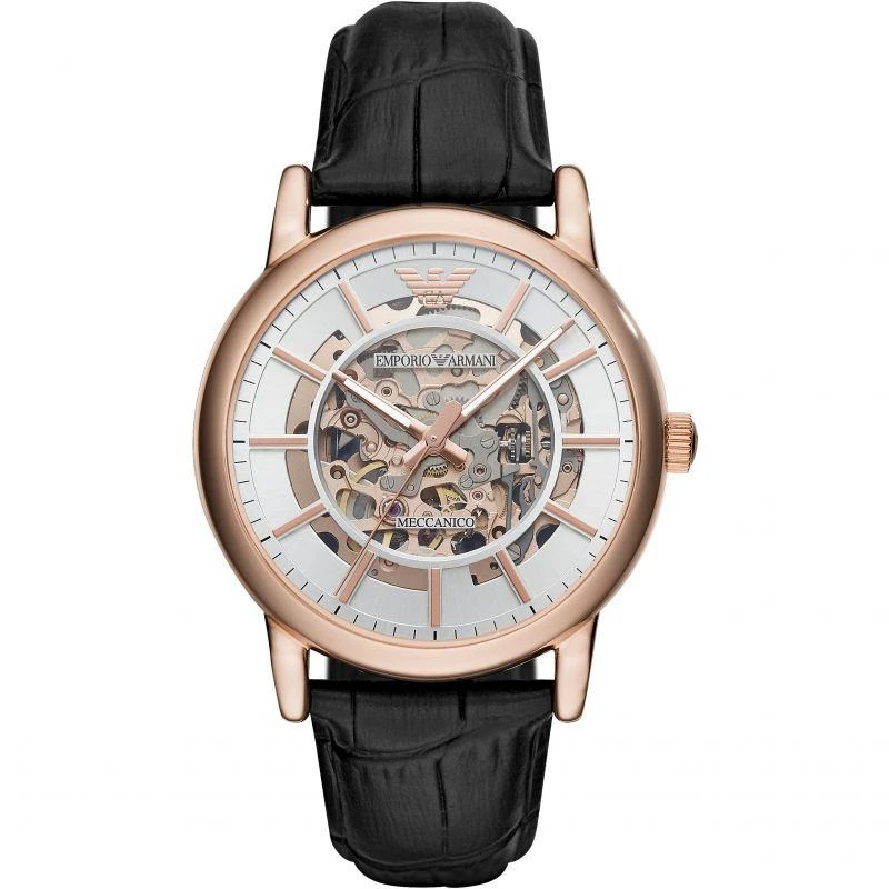 商品Emporio Armani|Emporio Armani 阿玛尼 圆形皮革带机械腕表 AR60007,价格¥3748,第1张图片