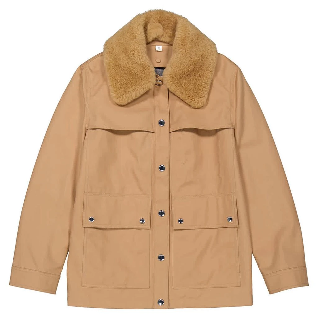 商品Burberry|Ladies Camel Shearling Collar Gabardine Field Jacket,价格¥2766,第1张图片