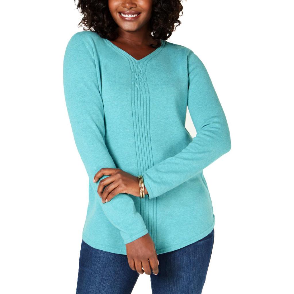 Karen Scott Womens Heathered V-Neck Pullover Sweater商品第1张图片规格展示