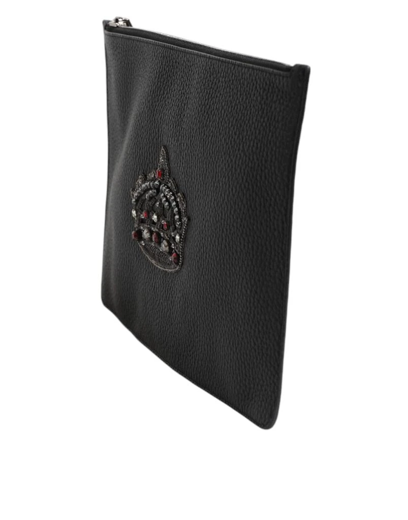 商品Dolce & Gabbana|Dolce & Gabbana Black Calfskin Crown Embellished Clutch Pouch Bag,价格¥4170,第3张图片详细描述
