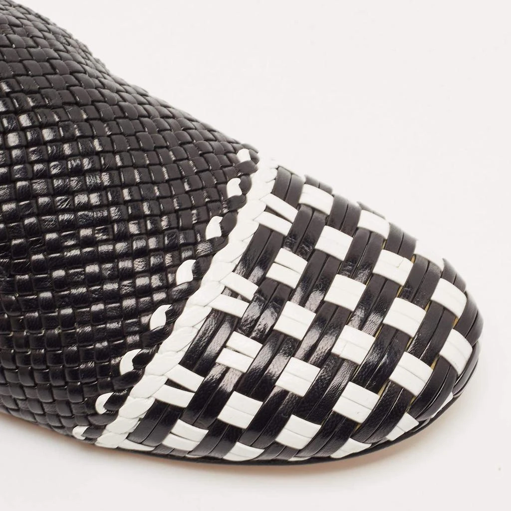 Stuart Weitzman Black/White Woven Leather Riviera Smoking Slippers Size 34.5 商品