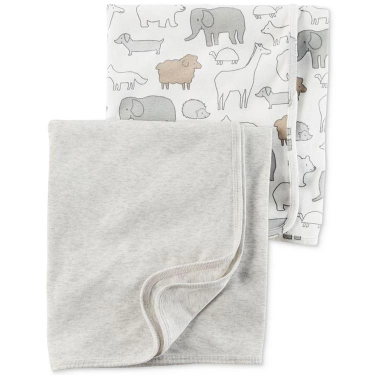 商品Carter's|2-Pk. Heather & Animal-Print Cotton Swaddle Blankets, Baby Boys & Girls,价格¥75,第1张图片