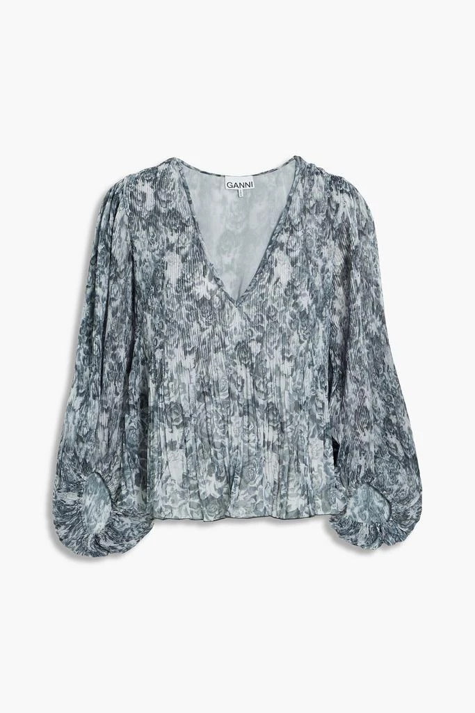 商品Ganni|Plissé floral-print chiffon top,价格¥447,第1张图片