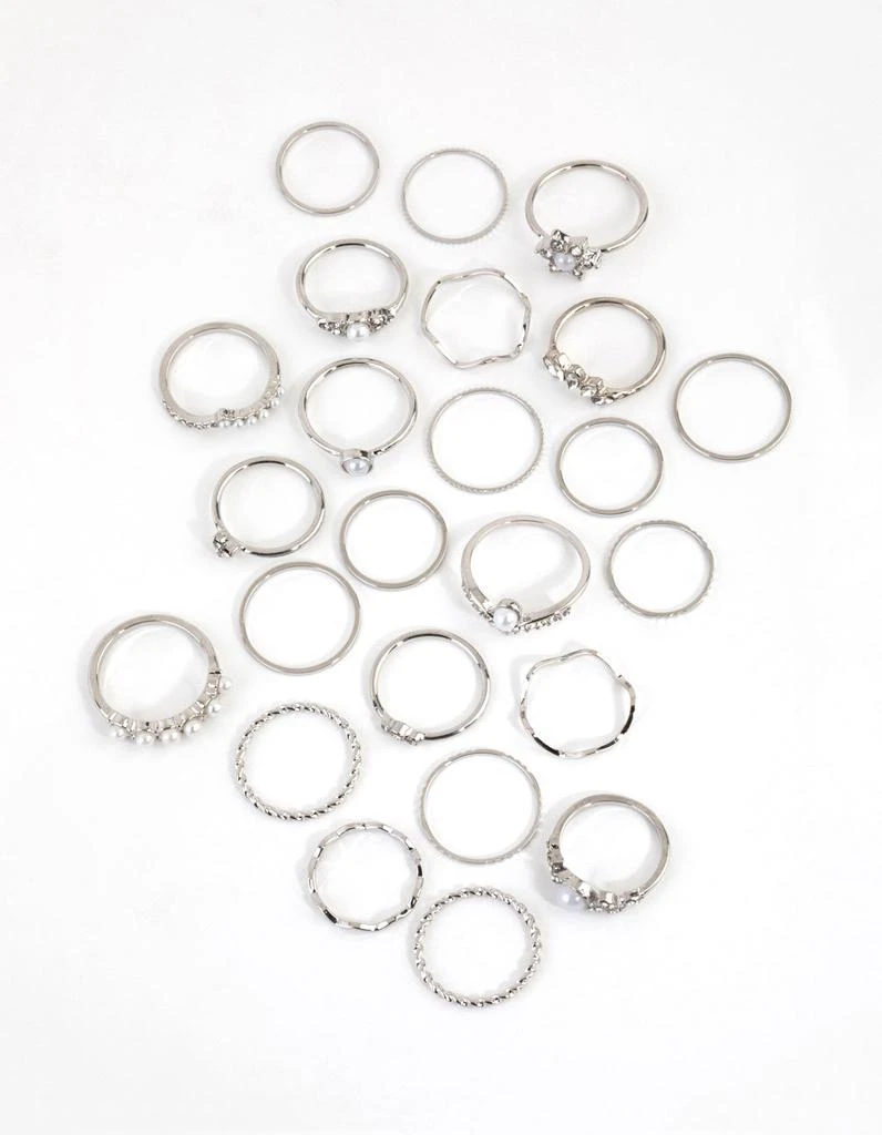商品Lovisa|Rhodium Diamante and Pearl Ring Pack,价格¥143,第1张图片