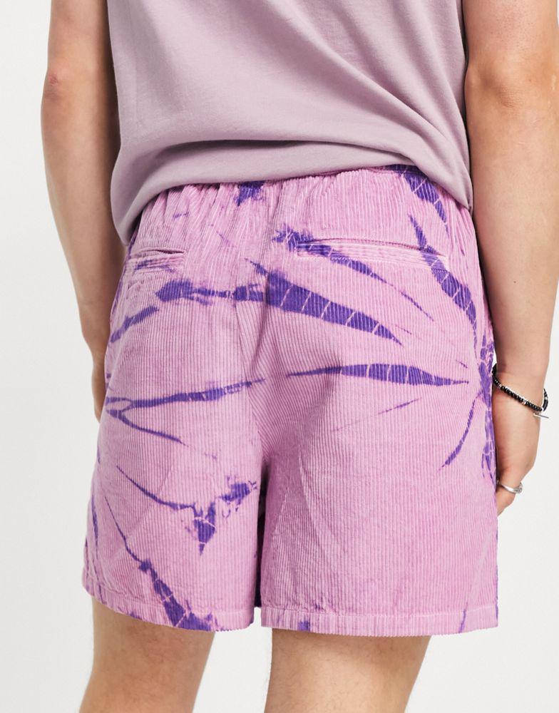 ASOS DESIGN wide shorts in tie dye pink cord商品第3张图片规格展示