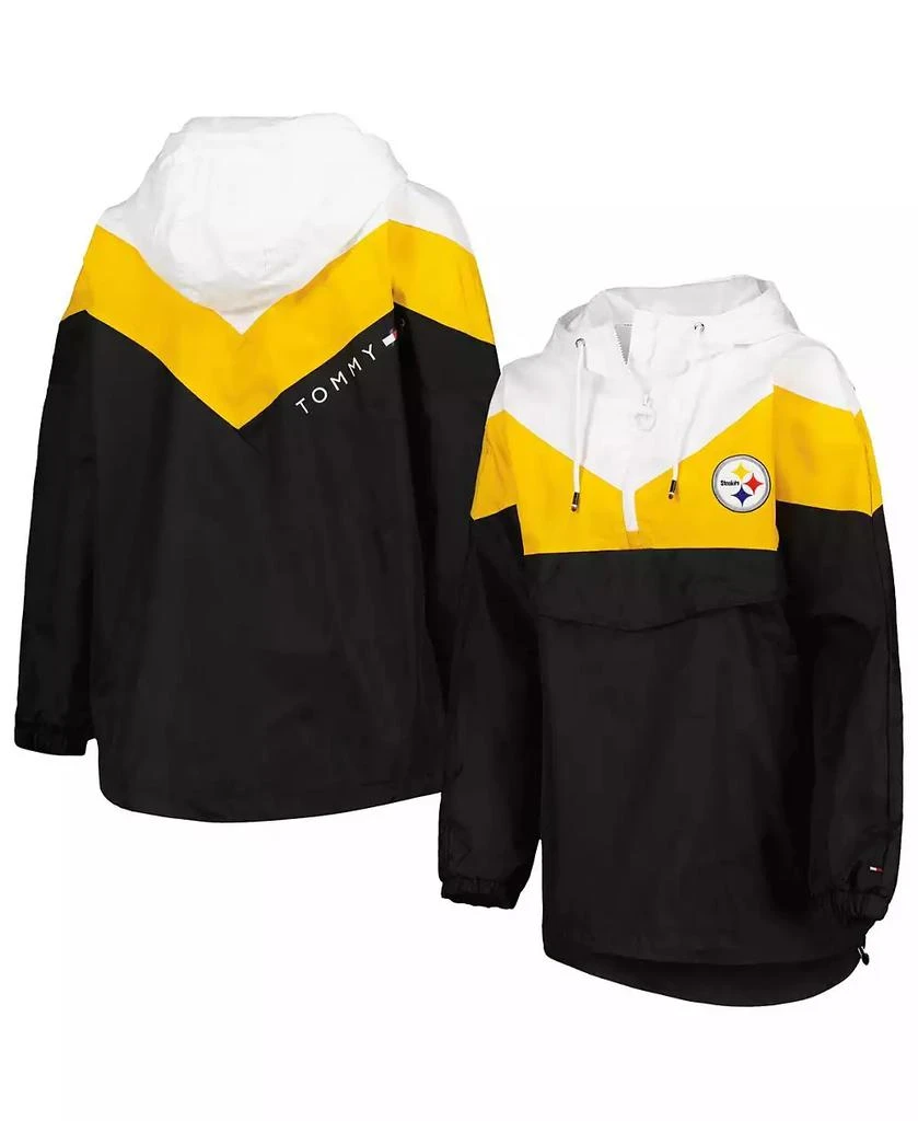 商品Tommy Hilfiger|Women's White, Gold Pittsburgh Steelers Staci Half-Zip Hoodie Windbreaker Jacket,价格¥727,第1张图片