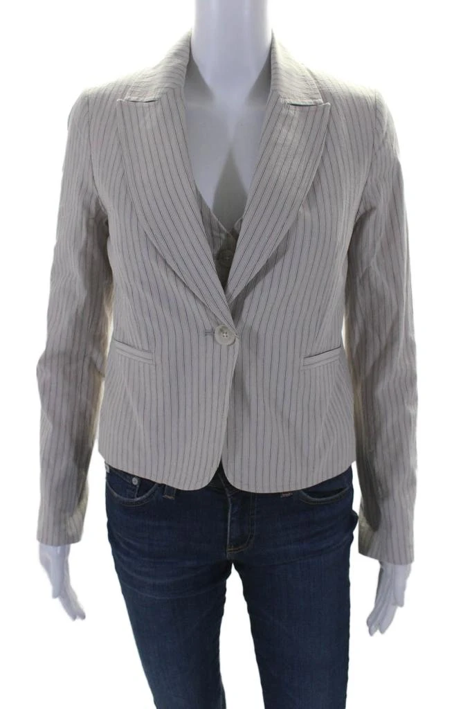 商品[二手商品] Drew|Drew Womens Cotton Striped V-Neck Button Up Vest + Blazer Set Beige,价格¥1064,第1张图片