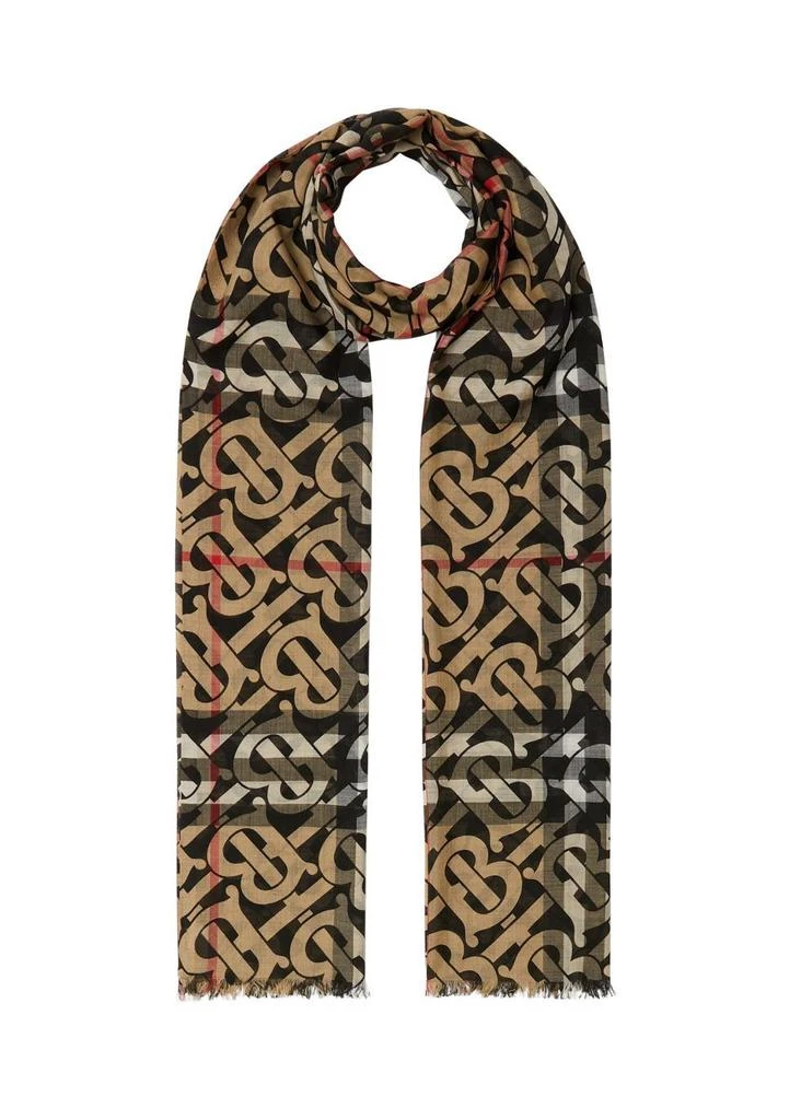 商品Burberry|Monogram print lightweight check wool silk scarf,价格¥3091,第1张图片