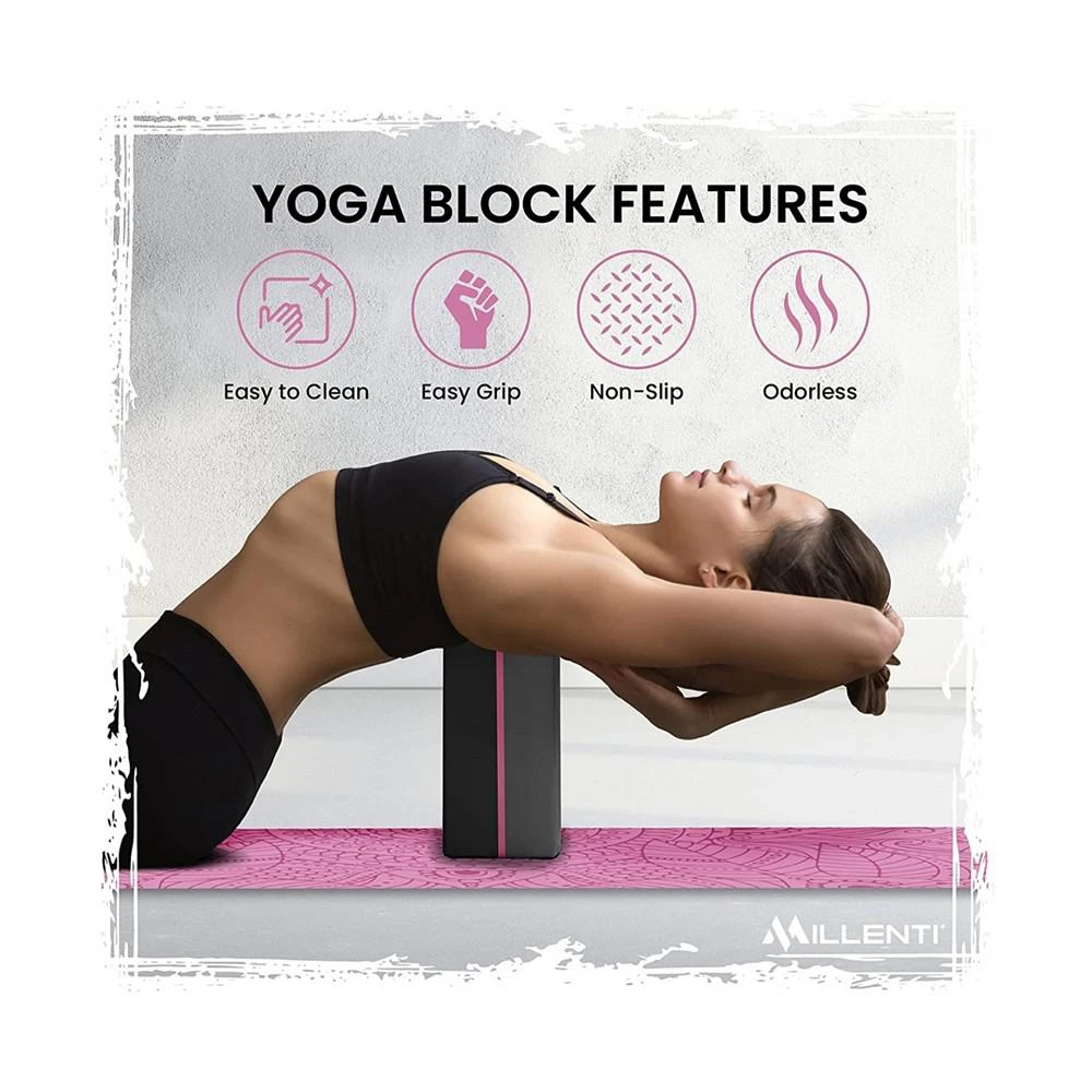 商品MILLENTI|Yoga Block-Premium Beveled Edge High Density-Lightweight Foam Block with Workout Chart,价格¥313,第3张图片详细描述