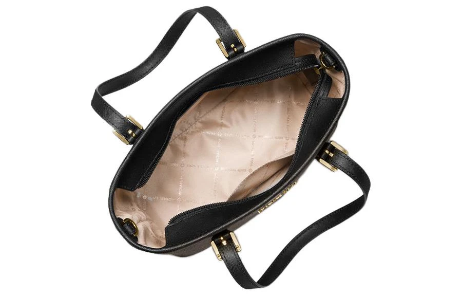 商品[国内直发] Michael Kors|迈克高仕 MK Jet Set 老花拼色 涂层帆布拼皮革饰边 托特包Tote包购物袋单肩斜挎手提包 迷你 女款 黑色拼棕色,价格¥1212,第4张图片详细描述