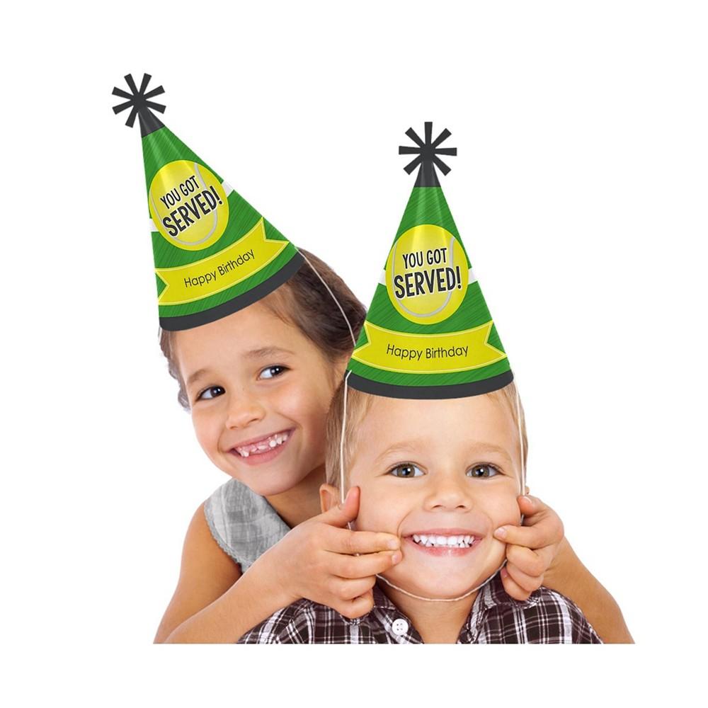 You Got Served - Tennis - Cone Tennis Ball Happy Birthday Party Hats for Kids and Adults - Set of 8 Standard Size商品第2张图片规格展示