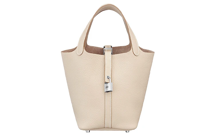 商品[国内直发] Hermes|爱马仕 Picotin Lock 18 银扣 Clemence小公牛皮 菜篮子水桶包手提包 女款 10 Craie 奶昔白,价格¥41390,第1张图片