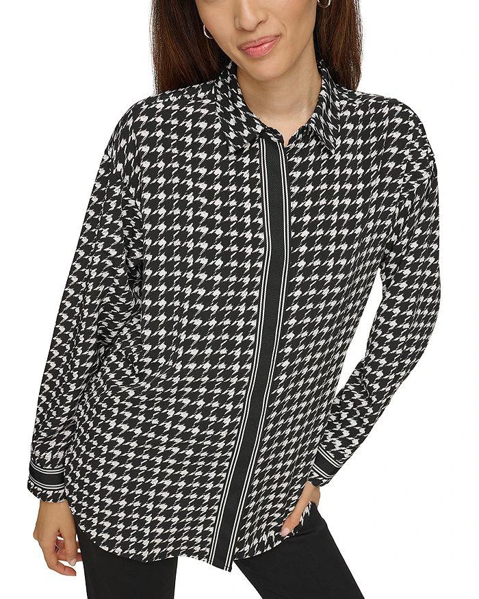 商品Karl Lagerfeld Paris|Houndstooth Print Blouse,价格¥312,第1张图片